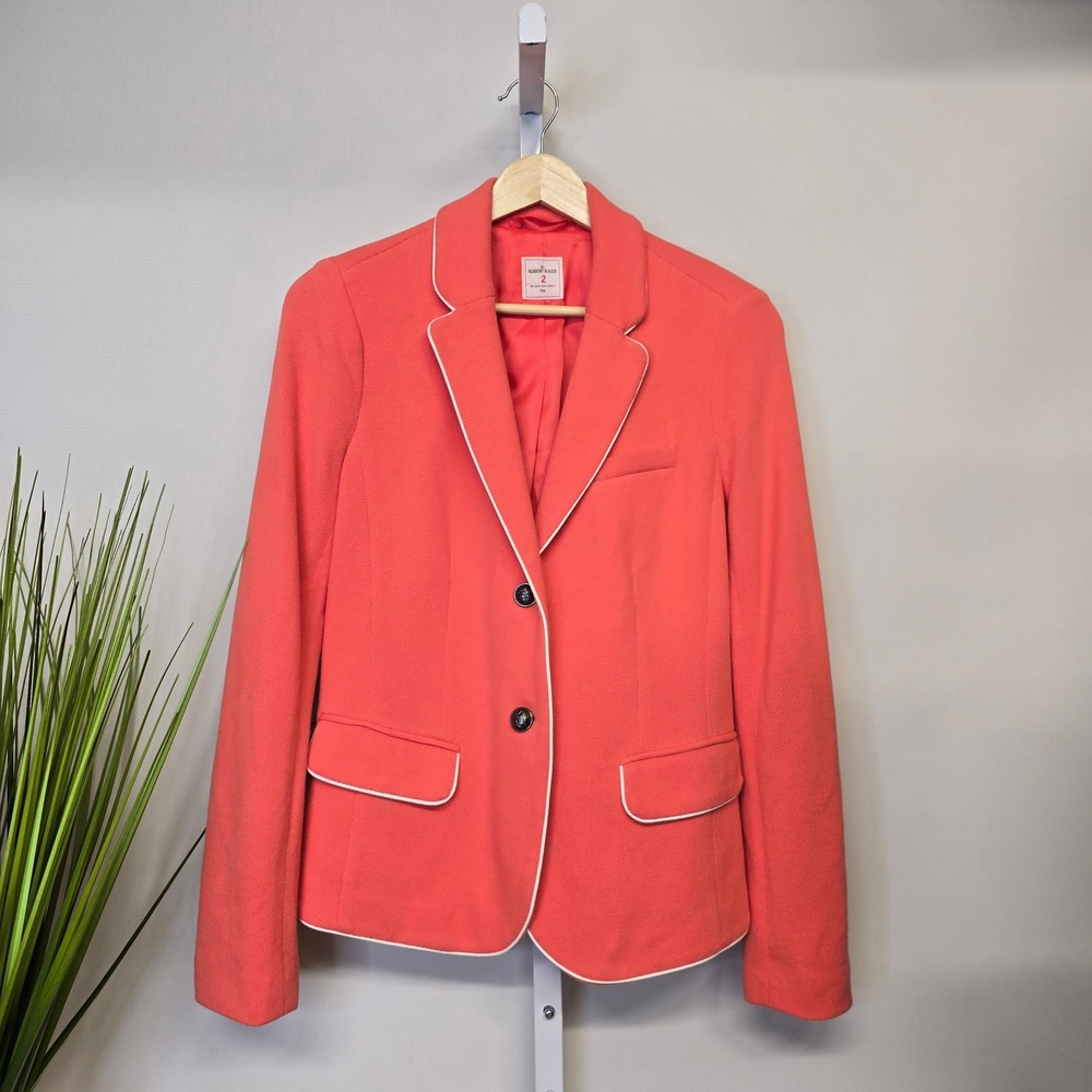 Gap The Academy Blazer Coral Pink White Piping Textured Cotton Jacket Size 2